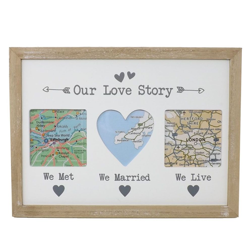 Our Love Story Triple Map Frame | Romantic Valentine's Day Gift