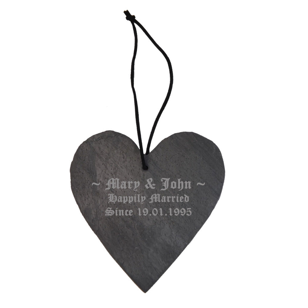 Personalised Slate Hanging Heart Decoration Perfect Anniversary Keepsake