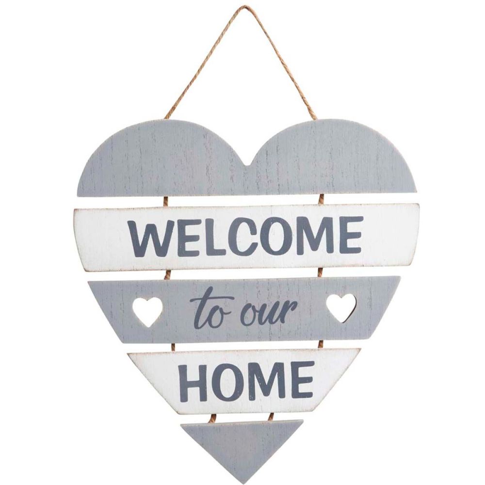 Welcome to our Home slatted heart wall sign