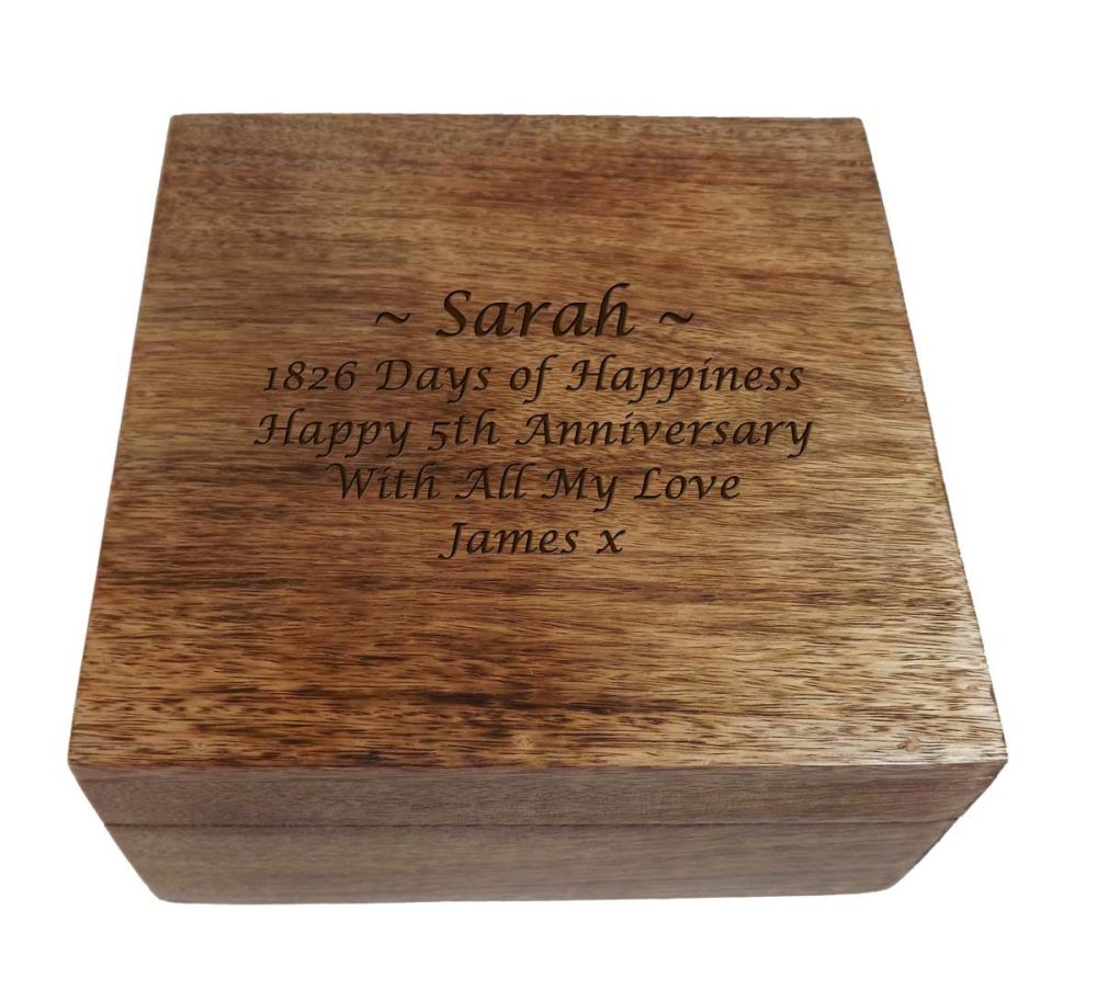 Personalised Wooden Square Keepsake Box. A great gift for Anniversaries