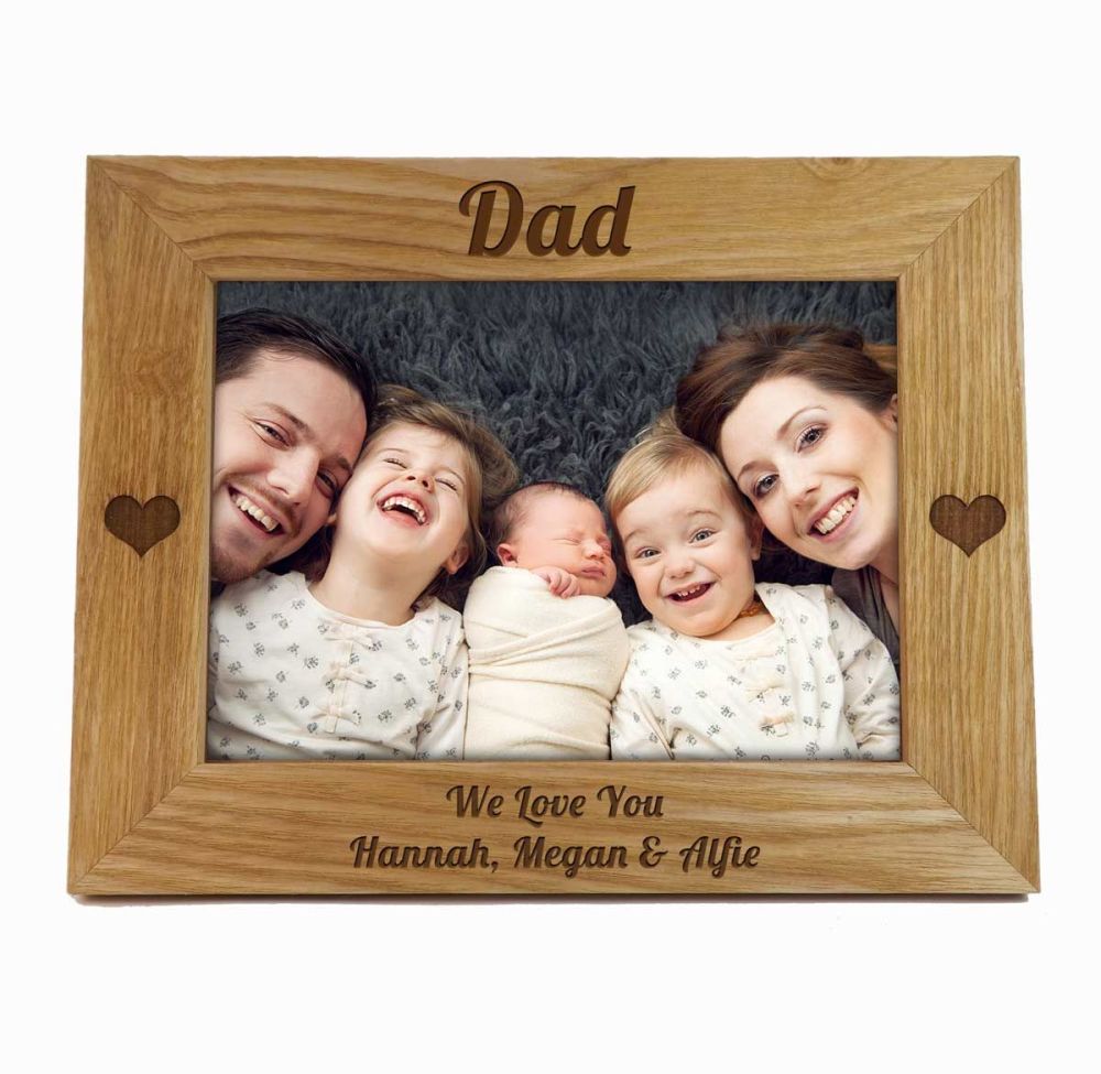 1st Father's Day 6x4 Ash Frame, personalised with your choice of names or message.
