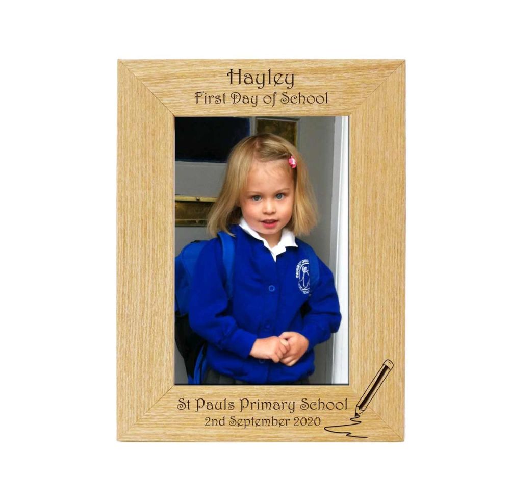Personalised First Day of School 6x4 Ash Photo Frame with Pencil image