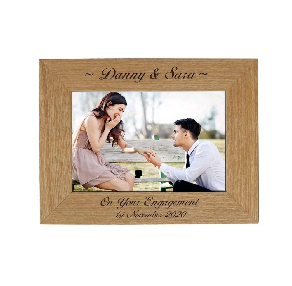 Personalised Engagement Wood Photo Frame any text or message