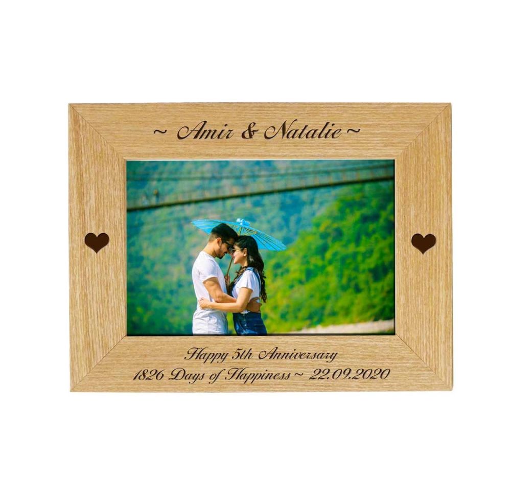 5th Anniversary Wooden Photo Frame Personalised with any text or  names