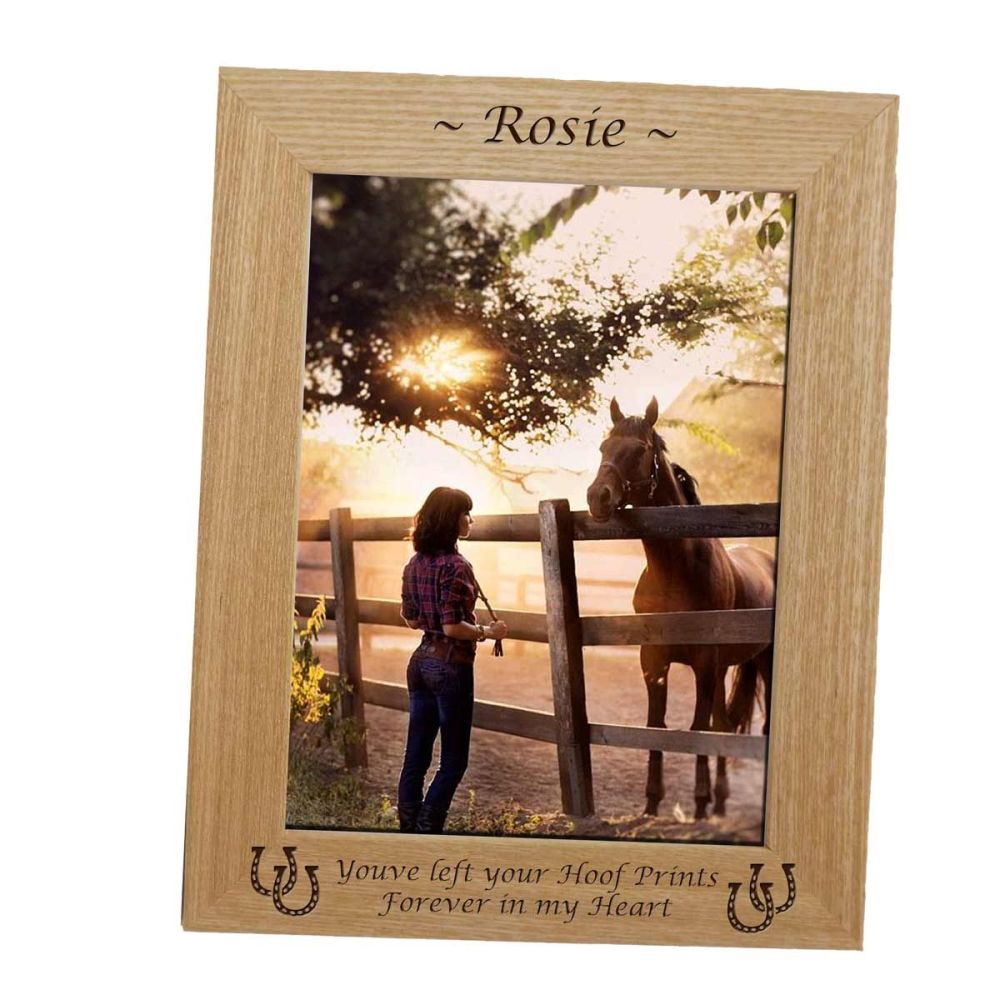 Personalised Pet Memorial Frame with Horseshoes Engraved