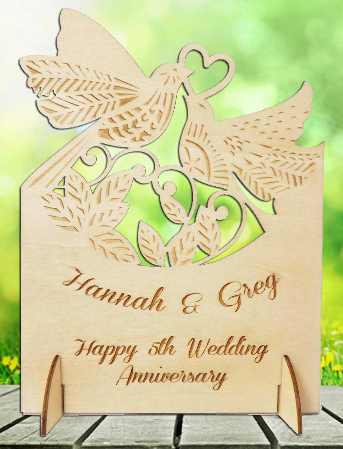 Wooden Personalised 5th Anniversary Card