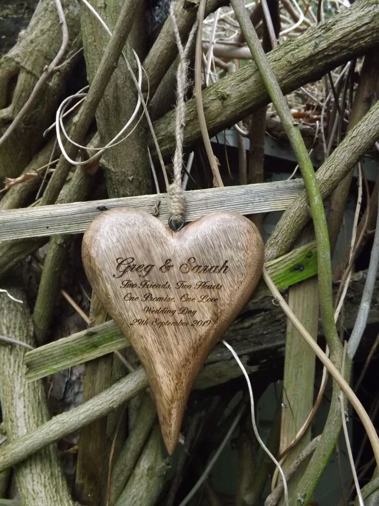 Personalised Large Hanging Heart in Natural Solid Wood  - A Unique Mother's Day Gift