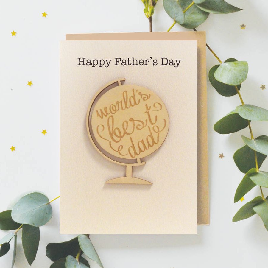 'Worlds Best Dad' Greeting Card with Wooden Globe Detail