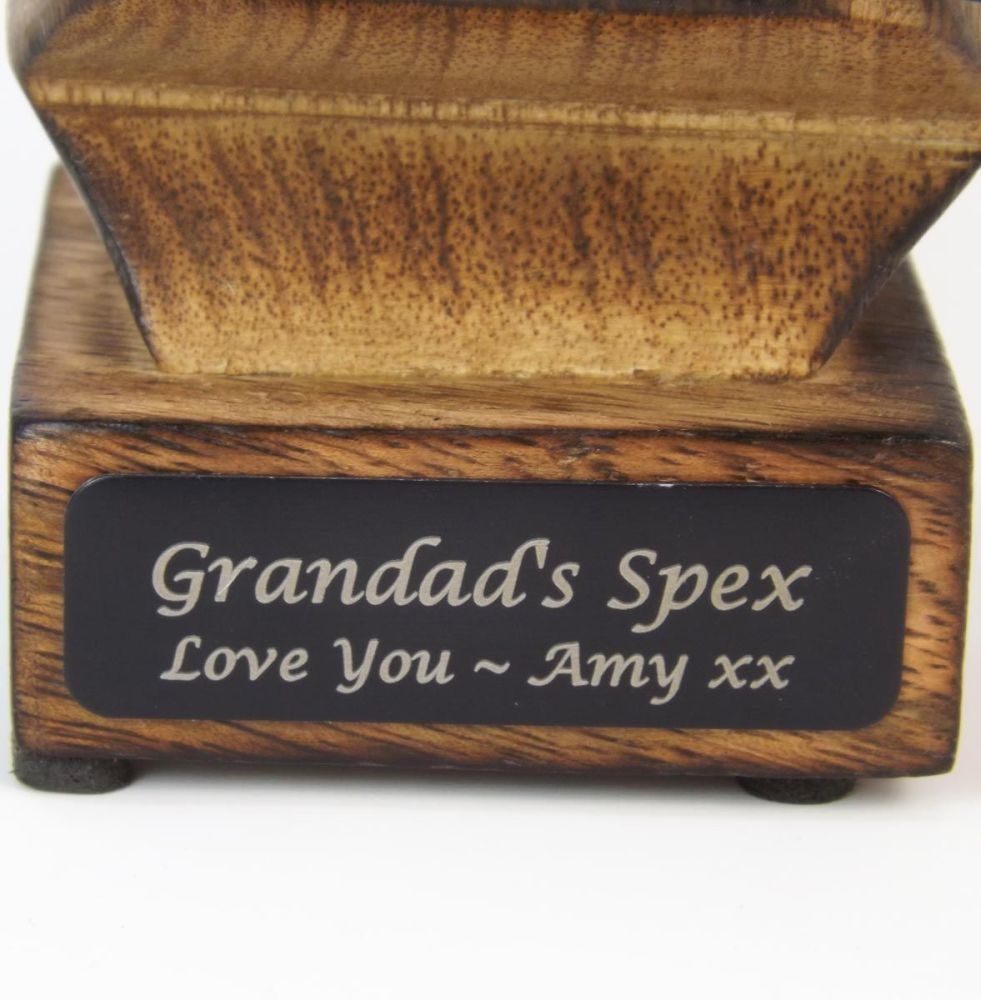 Glasses Holder with Moustache personalised with your 5th Anniversary message.