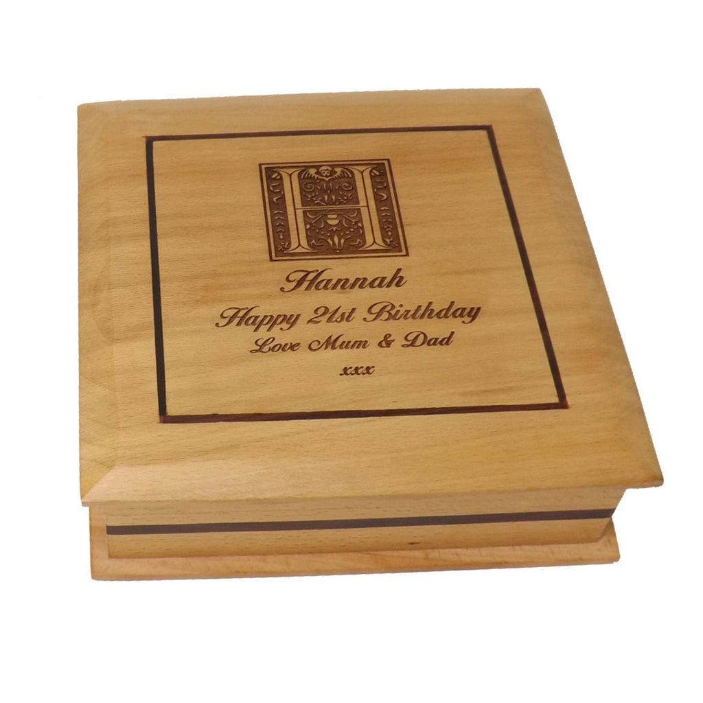 Personalised Square Beech Keepsake/ Memory Box, a great Valentine's Day Gift