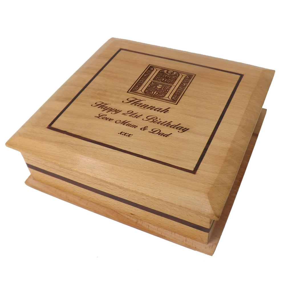 Personalised Square Beech Keepsake/ Memory Box, a great 5th Anniversary Gift