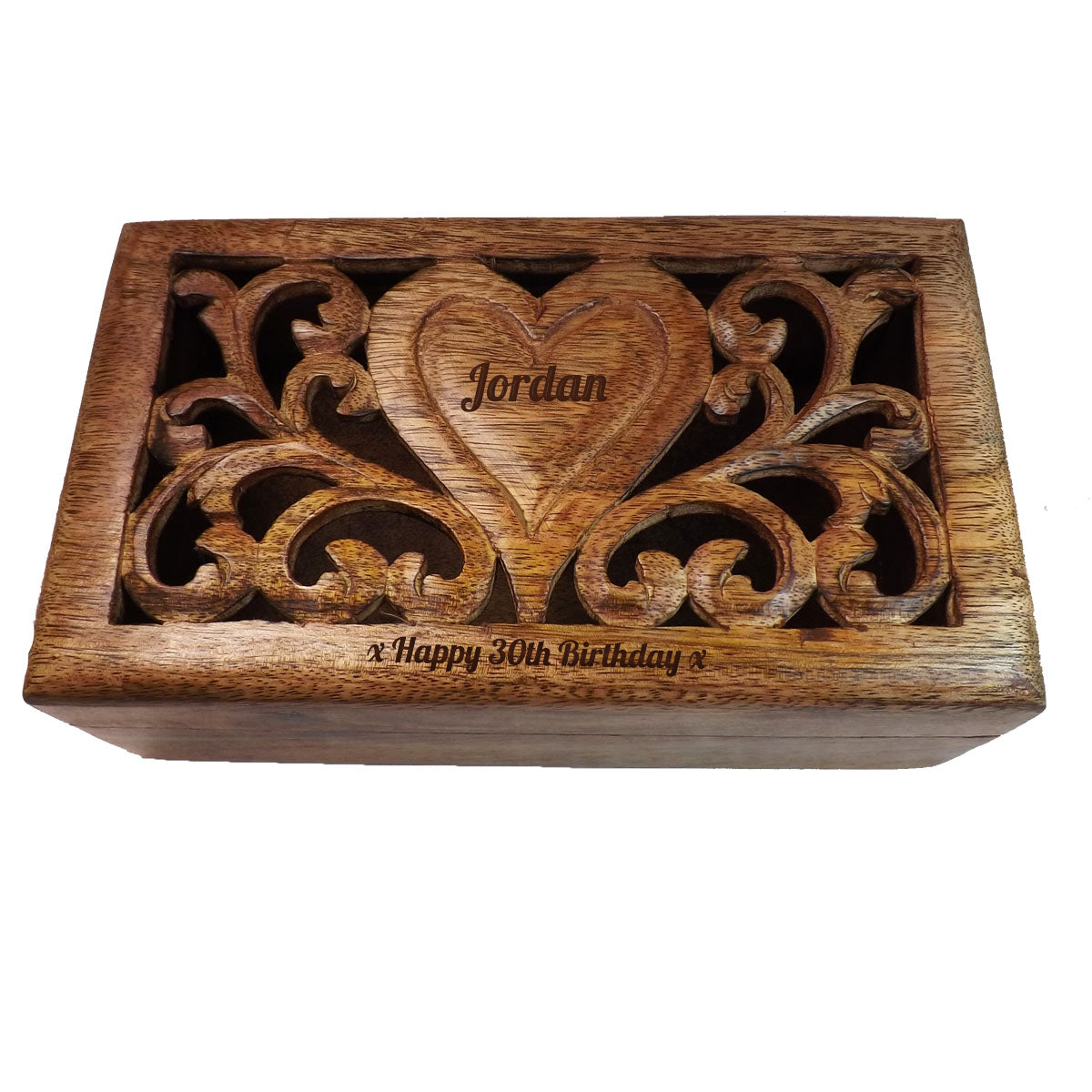 Birthday Gift carved wooden box with personalised heart.