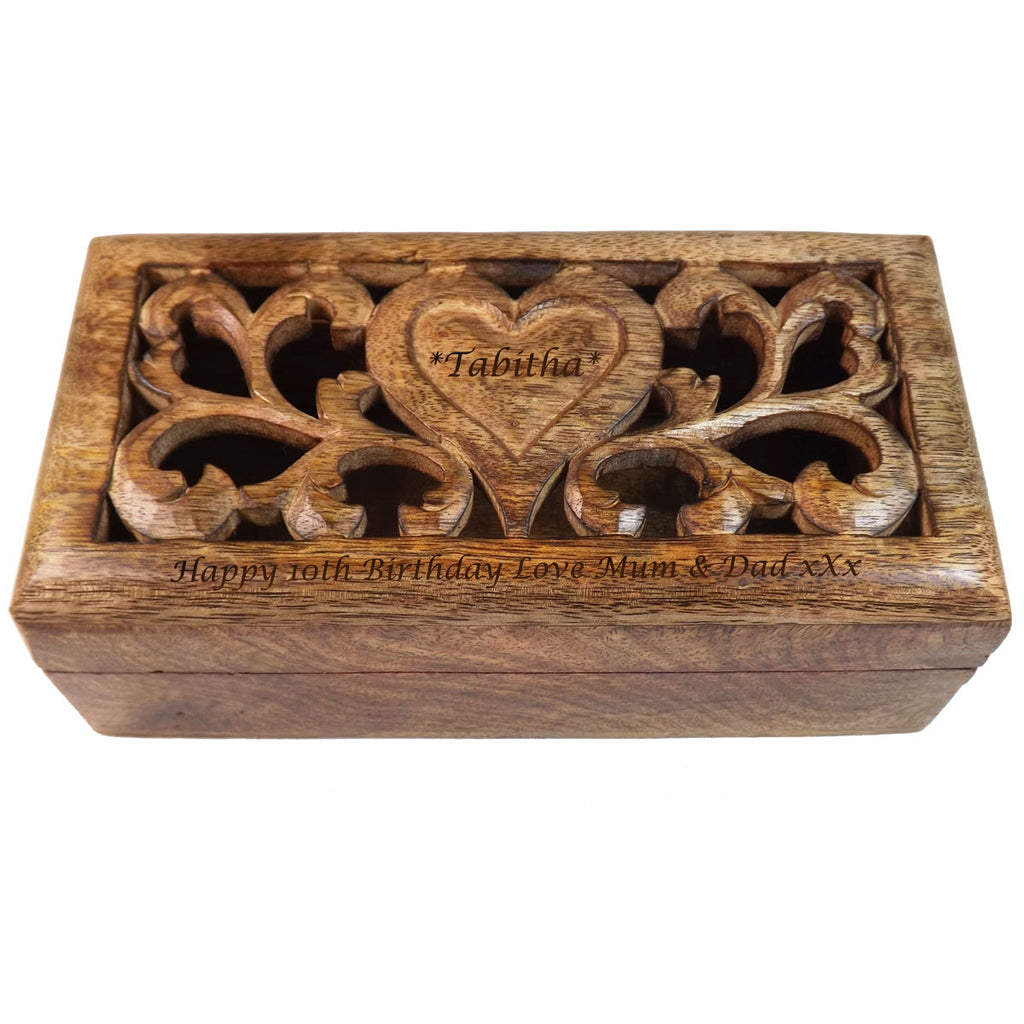 Birthday Gift carved wooden box with personalised heart.