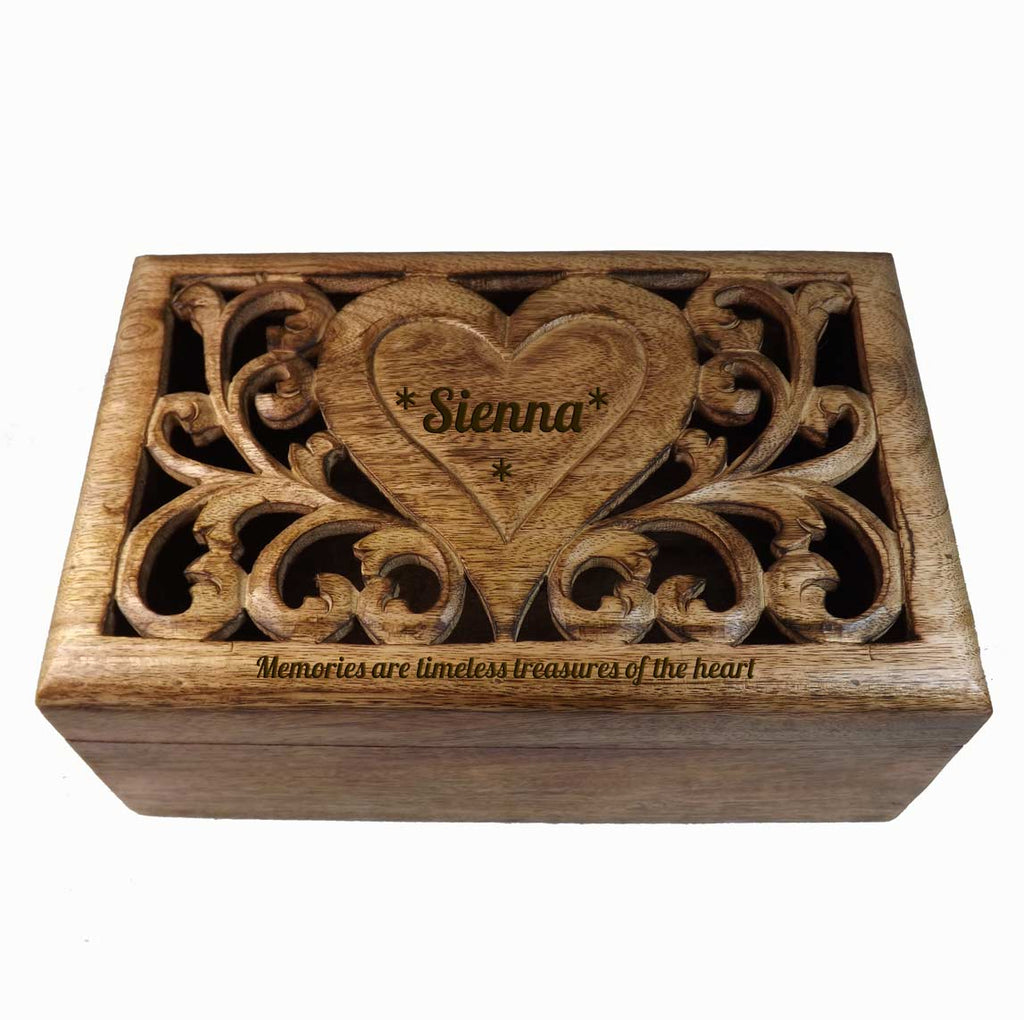 Christmas Gift carved wooden box with personalised heart.
