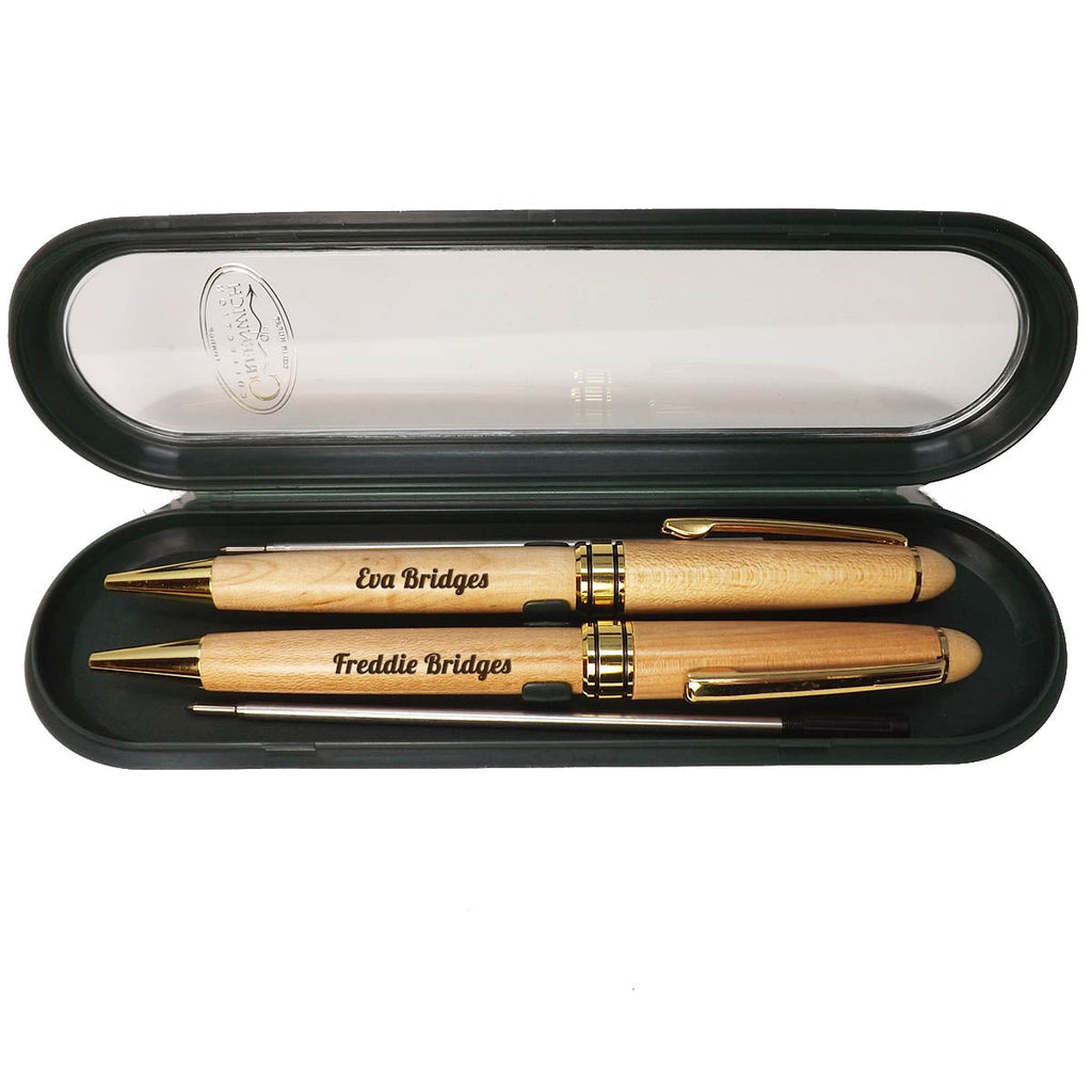 Pair of Maple Ballpoint pens, free engraving and gift box, the perfect Father's Day gift