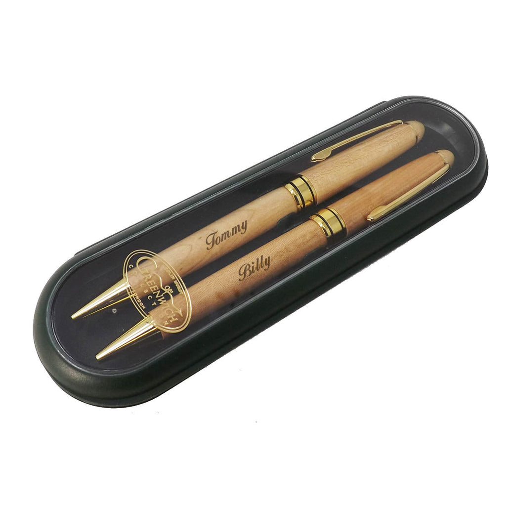 Pair of Maple Ballpoint pens, free engraving and gift box, the perfect Birthday gift