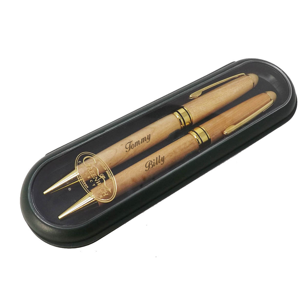 Pair of Maple Ballpoint pens, free engraving and gift box, the perfect Father's Day gift