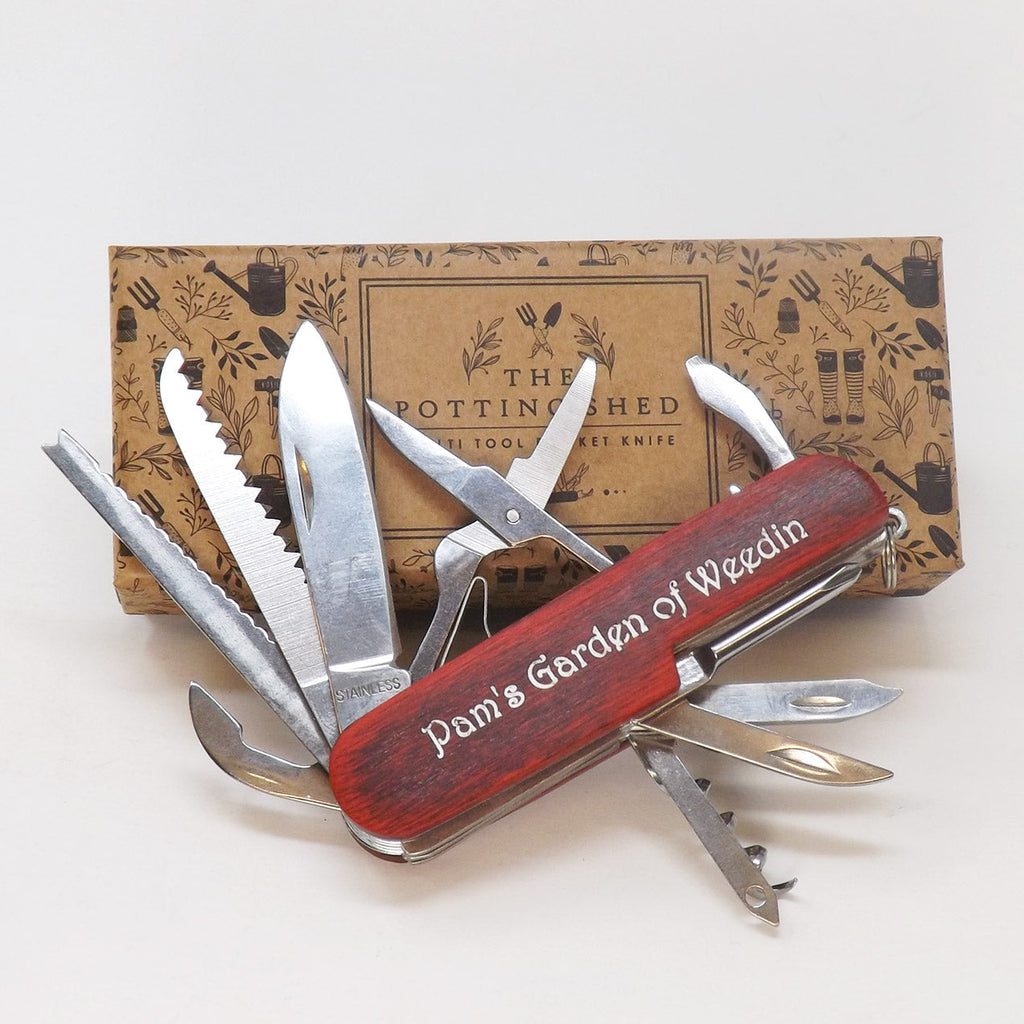 Garden Mini Multi Tool Personalised as a unique Thank You gift.
