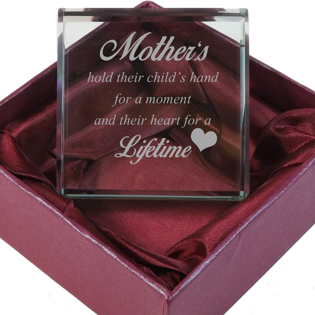 Mother's hold their child's hand Personalised Glass Token. A thoughtful Mother's Day gift.