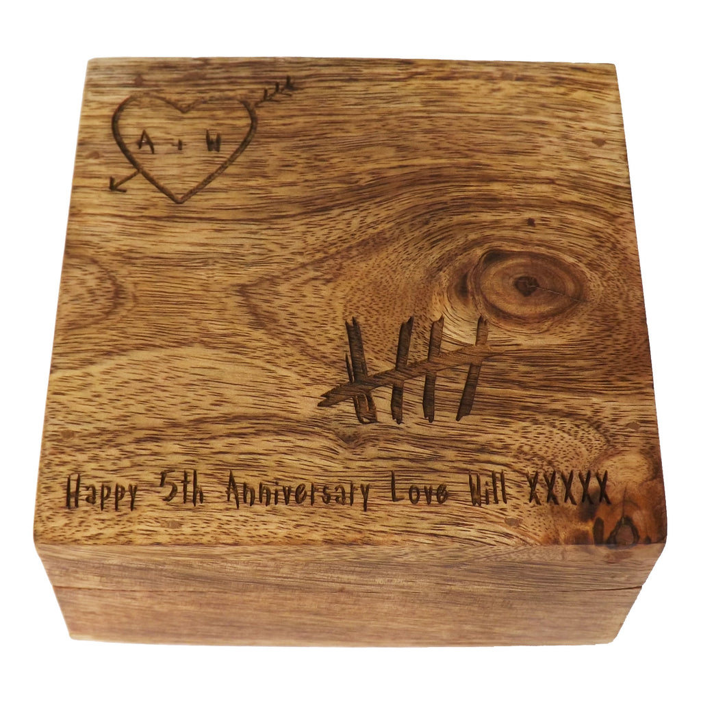 5th Anniversary Knotty Square Wooden Keepsake Box Personalised
