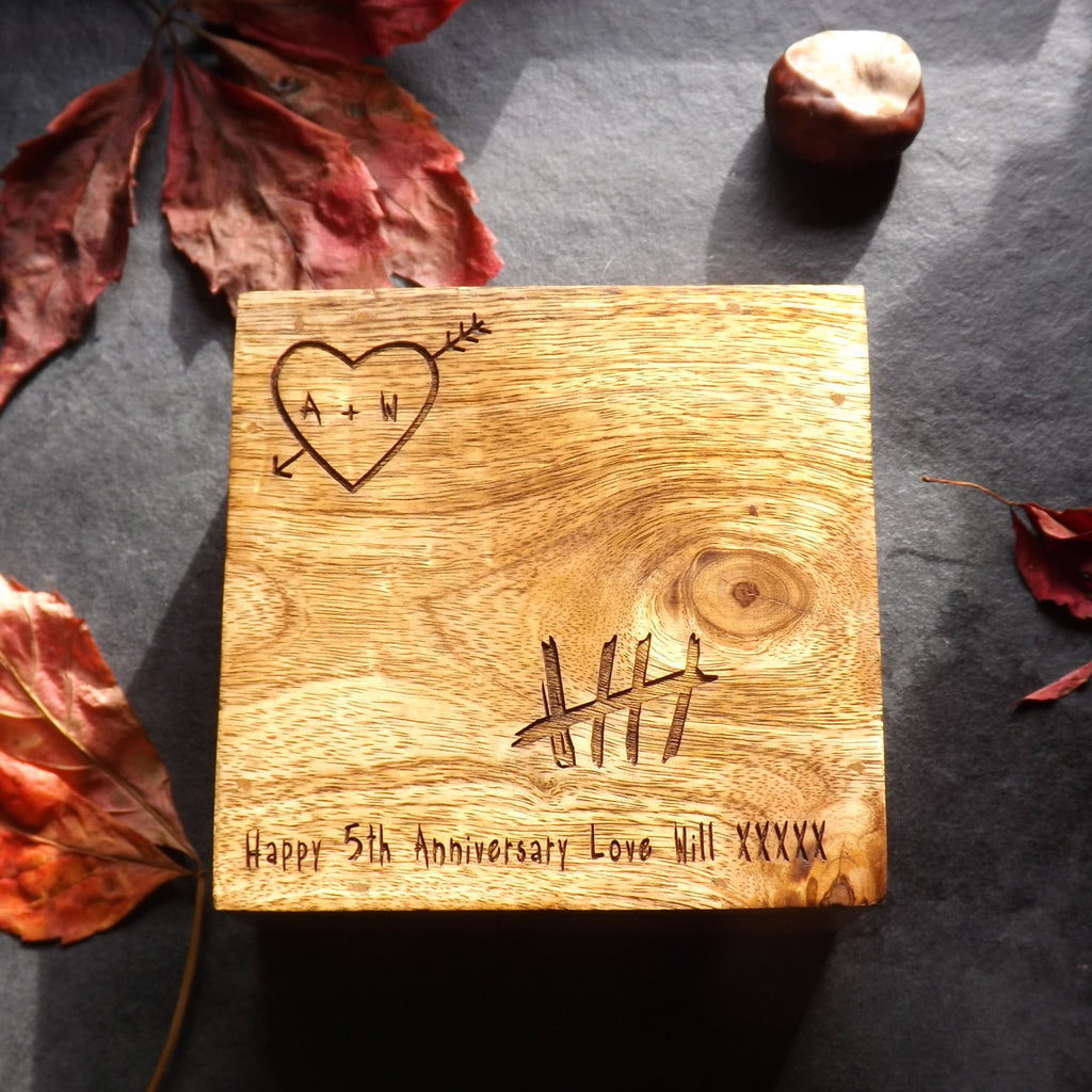 5th Anniversary Knotty Square Wooden Keepsake Box Personalised