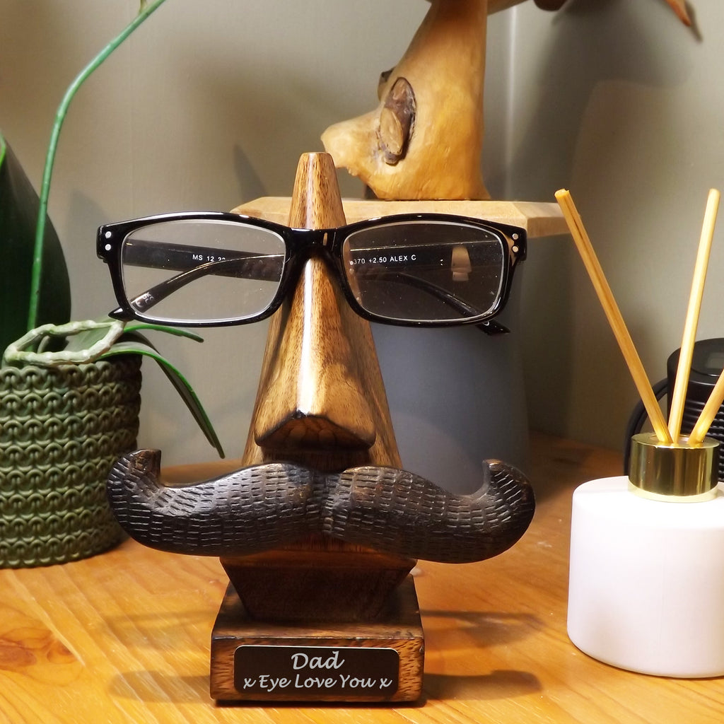 Glasses Holder with Moustache personalised with your Retirement message.