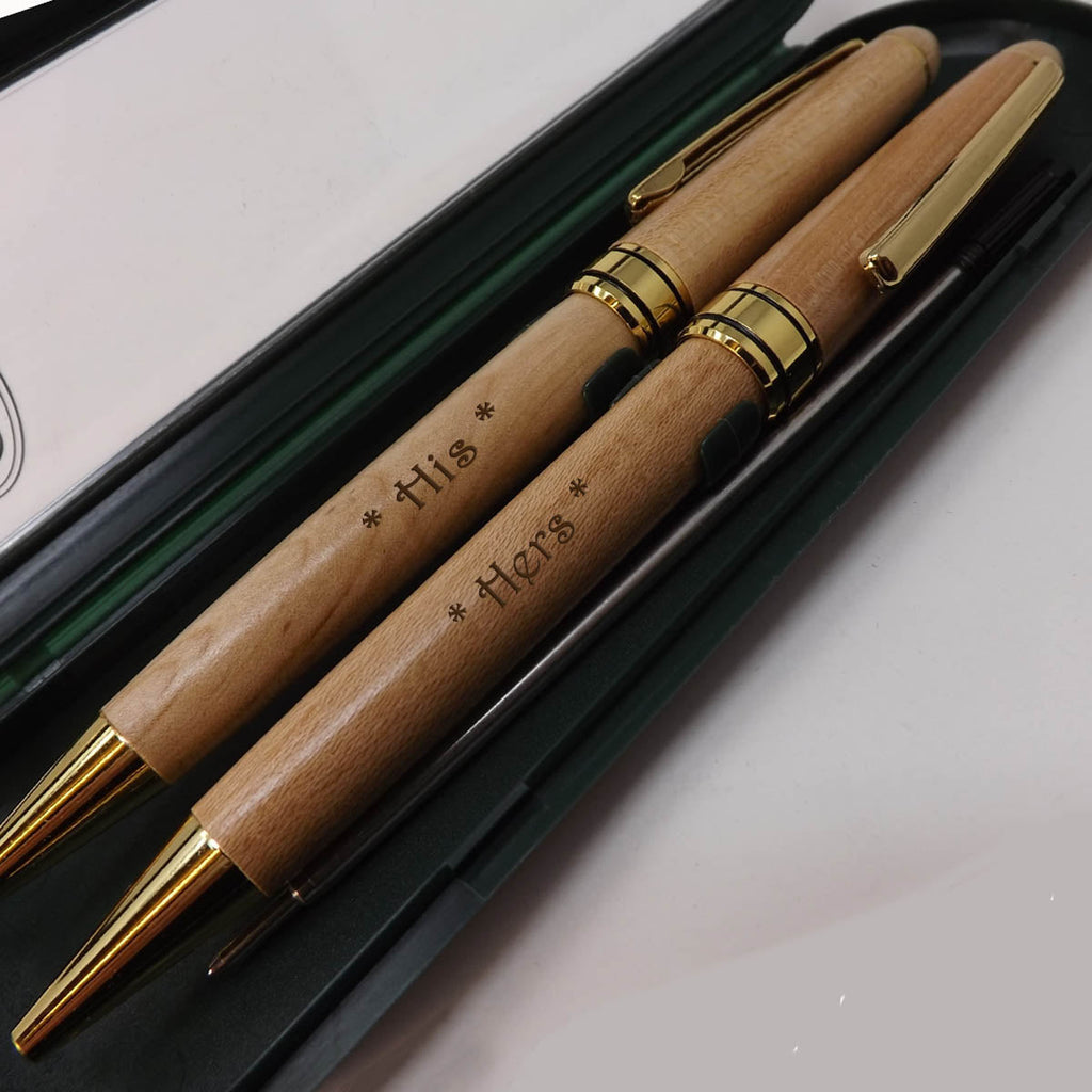 Pair of Maple Ballpoint pens, free engraving and gift box, the perfect Christmas gift