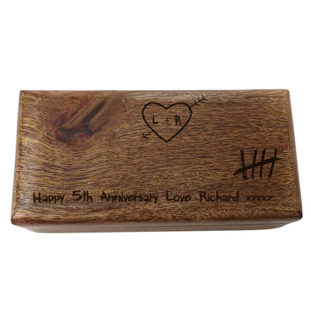 5th Anniversary Knotty Wooden Oblong Keepsake Box Personalised