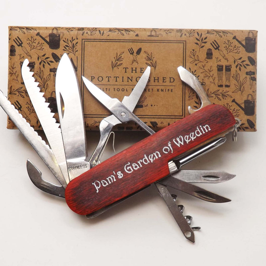 Garden Mini Multi Tool Personalised as a unique Father's Day gift.
