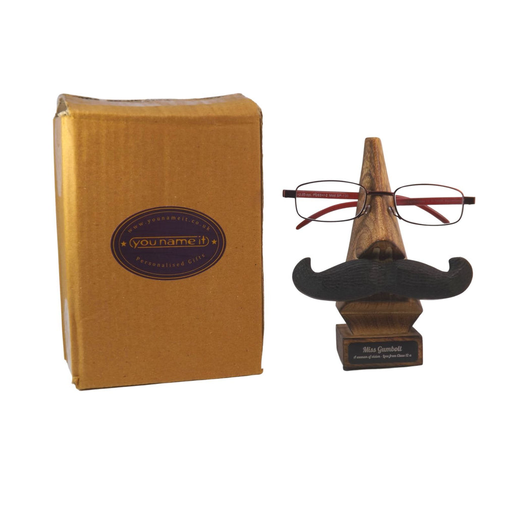 Glasses Holder with Moustache personalised with your Birthday message.