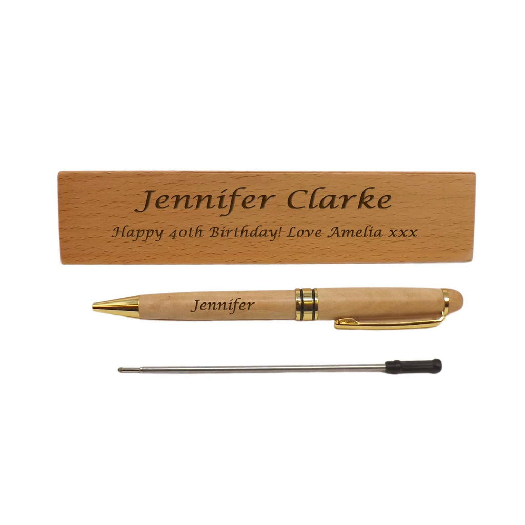 Personalised Wooden Desk Name Block | Pen Set | Birthday Gift