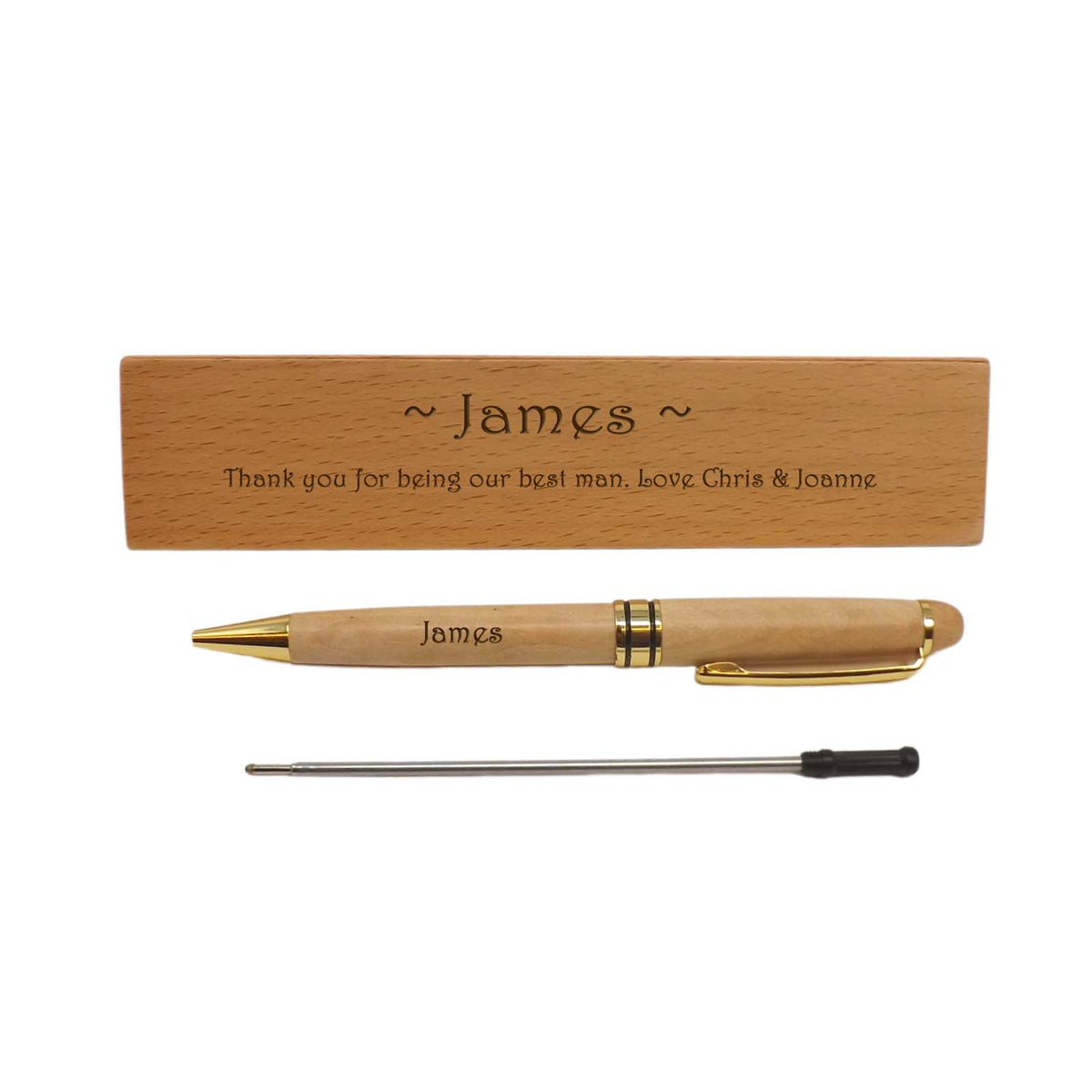 Personalised Wooden Maple Ballpoint Pen and Desk Name Block  | Father's Day Gift