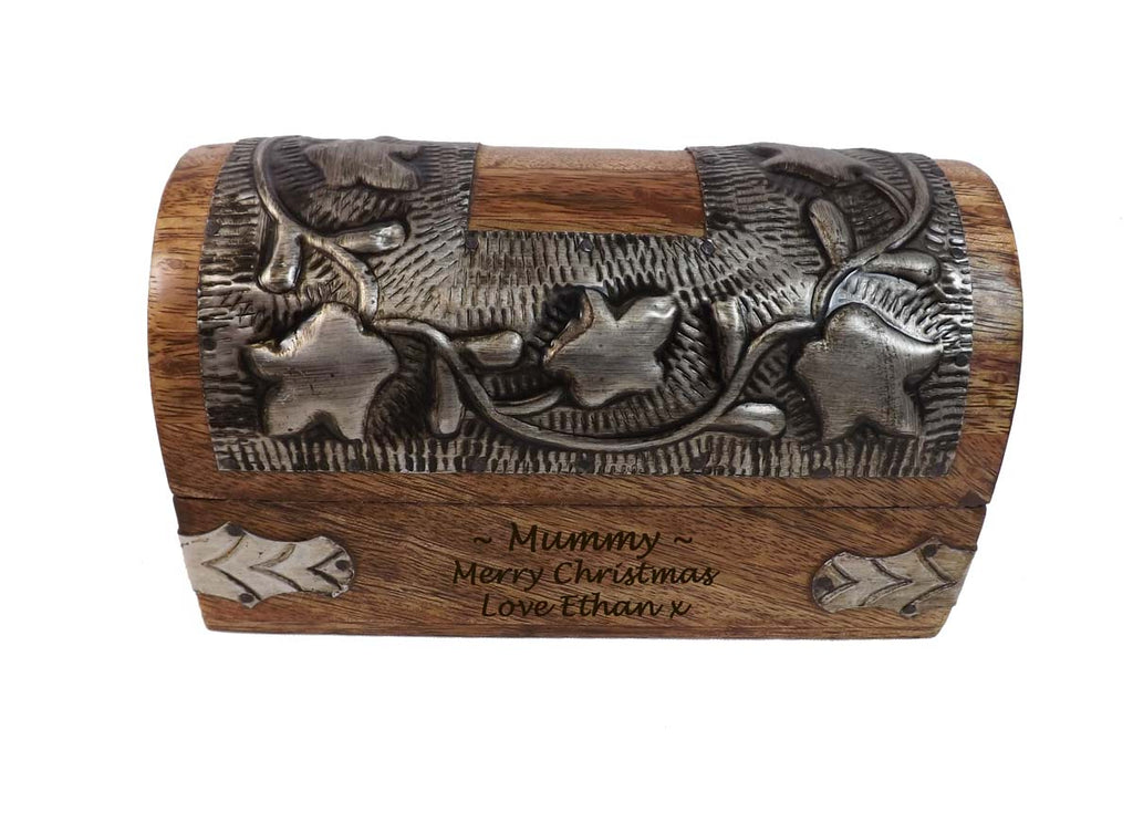 Christmas Solid Wood Chest style box personalised with your choice of words